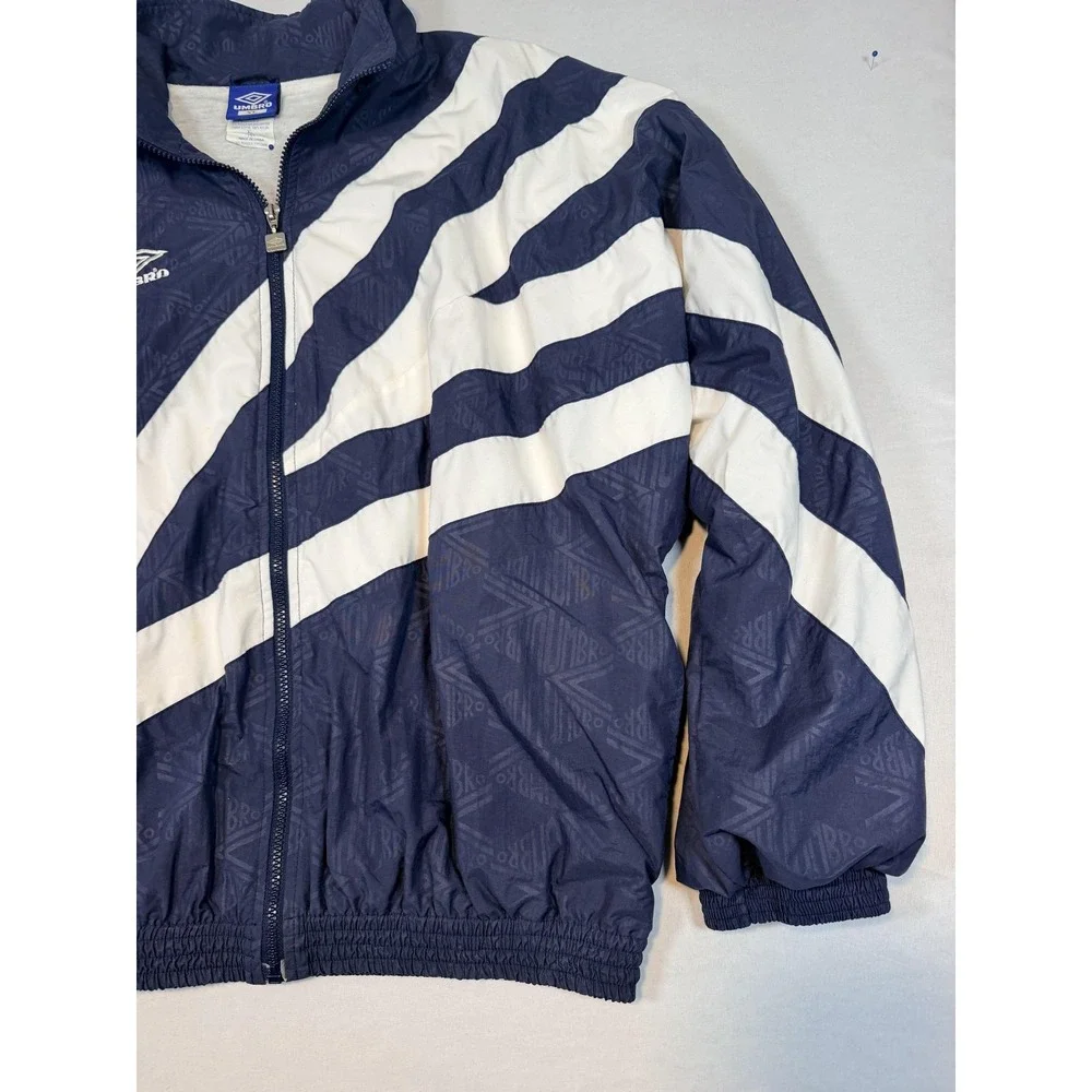 Vintage Umbro Jacket Mens XL Blue White Stripe Full Zip Windbreaker Soccer 90s